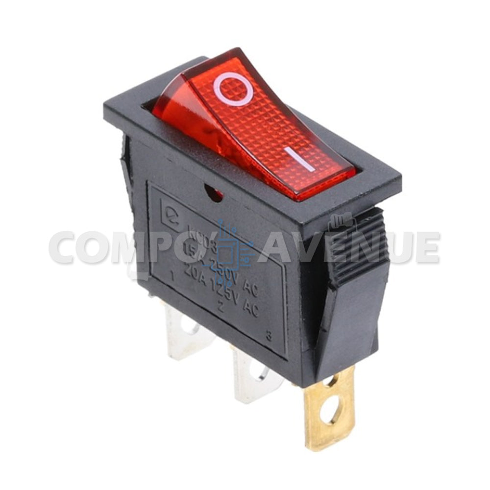 INTERRUPTEUR ROUGE LED KCD3 A BASCULE 2 POSITIONS 3 BROCHES AC 250V/15A 125V/20A