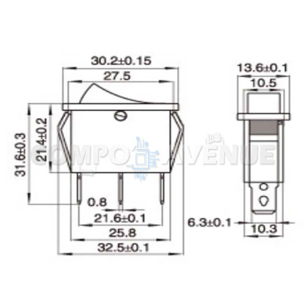 INTERRUPTEUR ROUGE LED KCD3 A BASCULE 2 POSITIONS 3 BROCHES AC 250V/15A 125V/20A